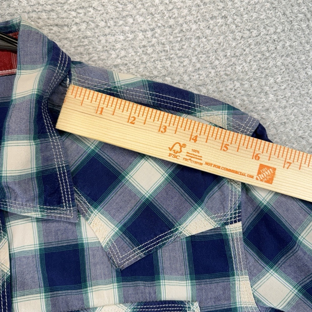 True Religion Western Pearl Snap Shirt Mens Large Blue White Plaid Long Sleeve - Picture 14 of 15